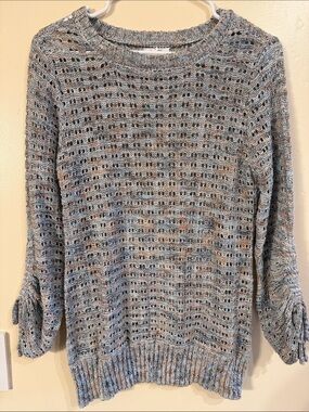 Maurices Open-Weave Multicolor Crewneck Sweater - Blue/Tan